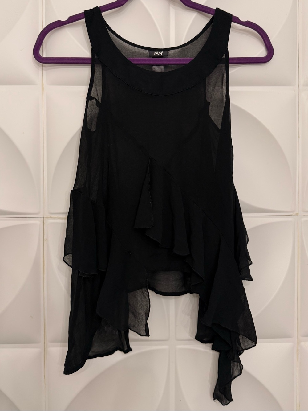 H&M Black Sheer Ruffle Asymmetric Camisole